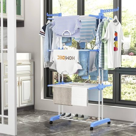 منشر غسيل عمودي 4 طبقات قابل للطي وبعجلات