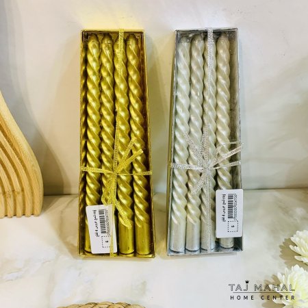 طقم شموع ملتوية بلون ذهبي وفضي
