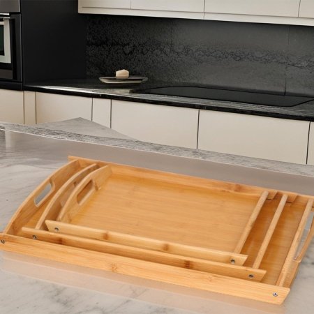 طقم صواني خشب بامبو مكون من 3 قطع وسط