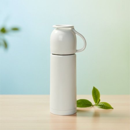 ترمس ابيض ستانلس مع فنجان