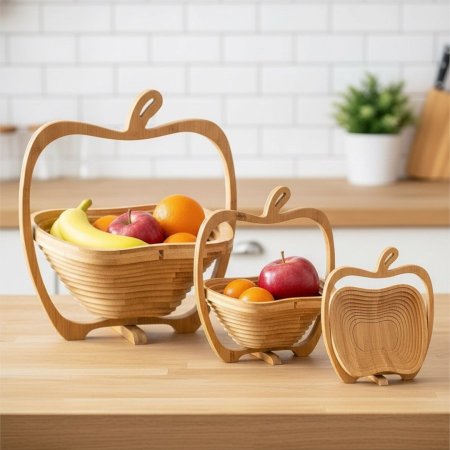 سلة فواكه خشبية قابلة للطي على شكل تفاحة