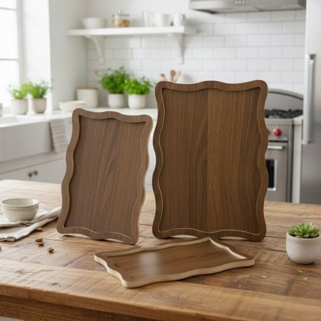 صواني تقديم خشبية بحواف مموجة ٣ قطع