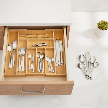 منظم أدراج المطبخ من خشب البامبو قابل للتوسع