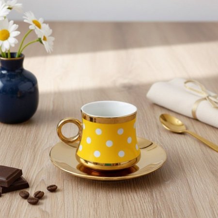طقم 6 فناجين قهوة منقط و6 صحون ذهبية