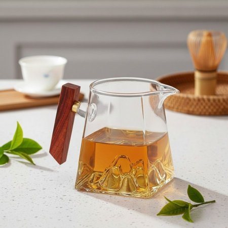 إبريق زجاجي بيد خشبية وتصميم مميز