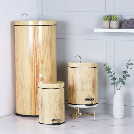 طقم سلات قمامة بنمط خشبي