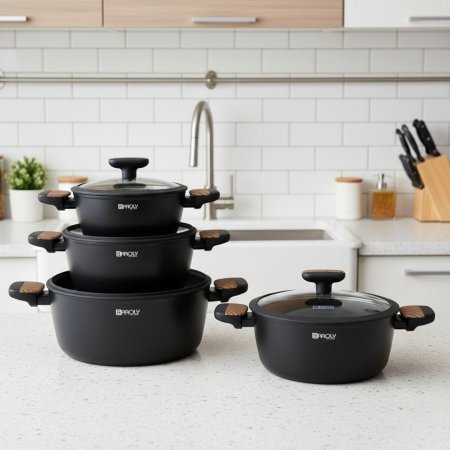 طناجر غير لاصقة مطلية بالجرانيت لون أسود