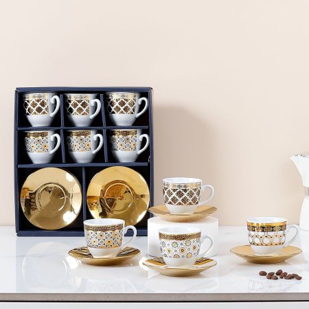 طقم 6 فناجين قهوة بنقوش ذهبية