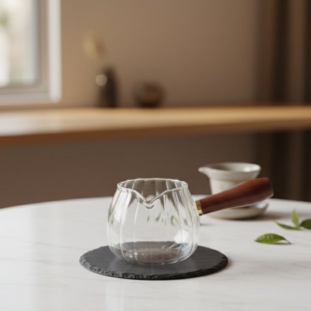 إبريق زجاجي حراري بيد خشب