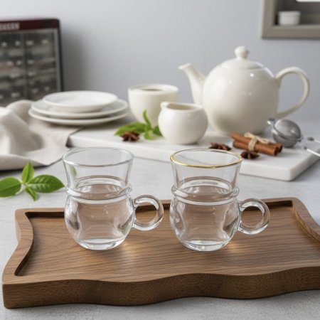 طقم 12 كاسة شاي زجاجيه شفافه