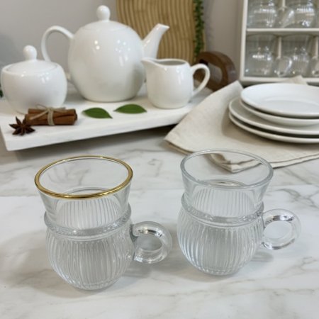 طقم 12 كاسة شاي زجاجية بنقش مخطط