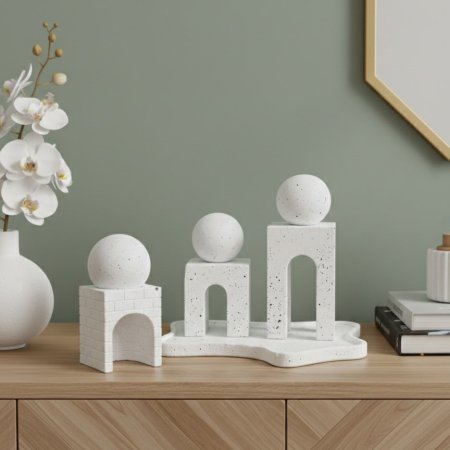 طقم صينية و ٦ تحف ديكور ابيض