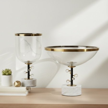 وعاء ضيافة عميق زجاجي بقاعدة رخامية