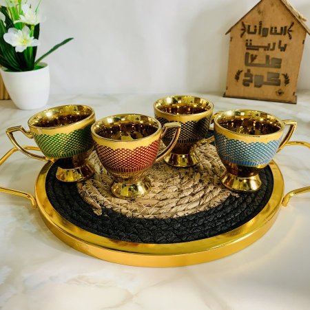 طقم ٦ فناجين قهوة ذهبية مزخرفة