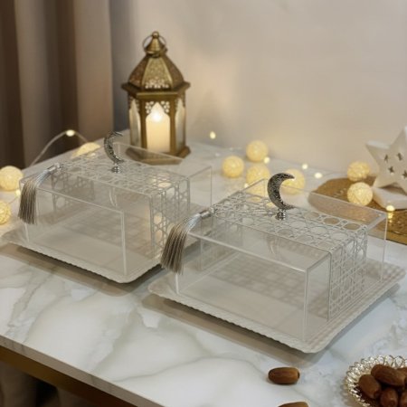 مضيفة رمضان مربع 29/22 سم مزخرف بغطاء أكريلك