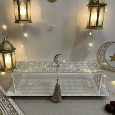 مضيفة رمضانية مستطيل رفيع مع غطاء اكريليك