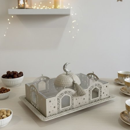 مضيفة رمضان مستطيل/مربع بغطاء اكريليك مزخرف ٣٨سم