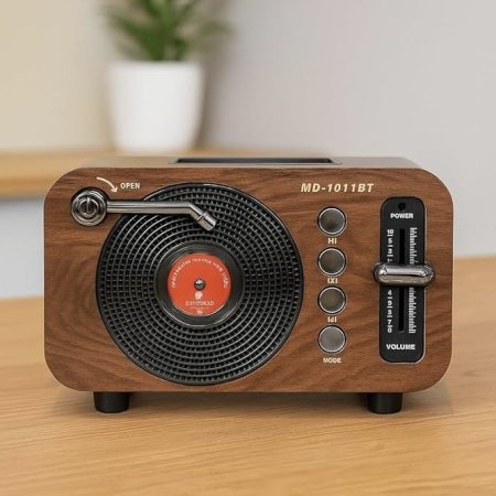 سماعة بلوتوث بتصميم كلاسيكي على شكل مشغل أسطوانات