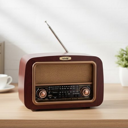 راديو طراز NS-6655BT بتصميم كلاسيكي خشبي