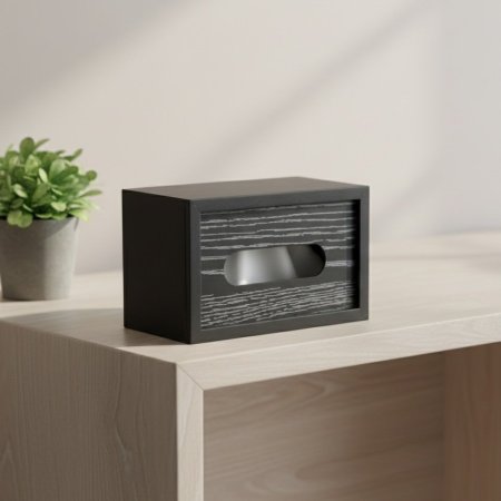 علبة/بكيت محارم خشبية باللون الأسود