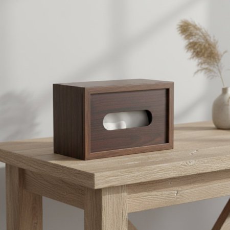 علبة/بكيت محارم مستطيل خشب بني