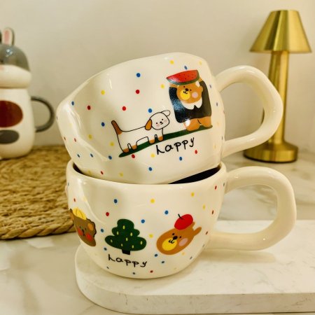 مج سيراميك ابيض برسومات دب لطيف