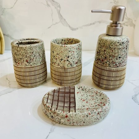 طقم مغسلة سيراميك 4 قطع بتصميم رخامي منقط