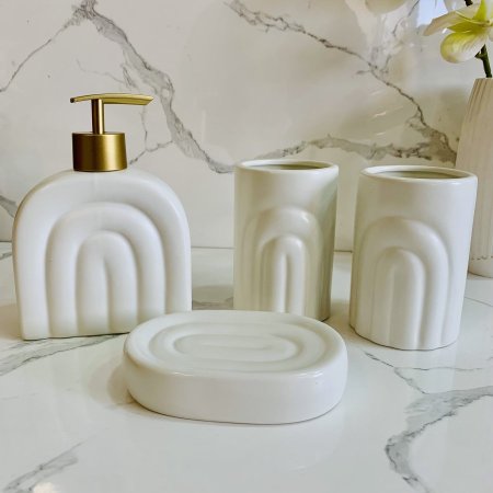 طقم مغسلة سيراميك 4 قطع لون أبيض