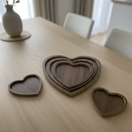 صحون تقديم خشبية على شكل قلب ٣ قطع
