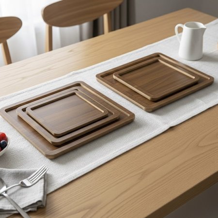 صواني تقديم خشبية مربعة ٣ قطع