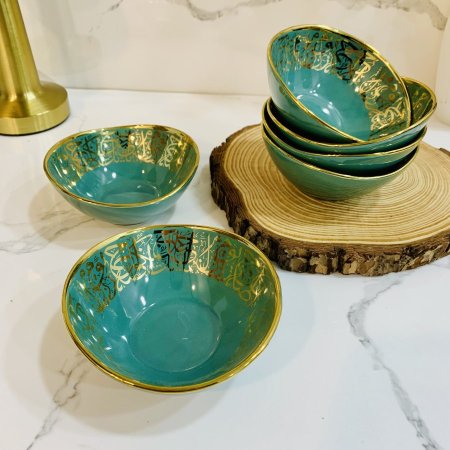 طقم 6 زبادي بورسلان مع زخرفة بالخط العربي