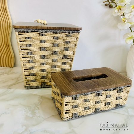 طقم سلة وبكيت محارم قش