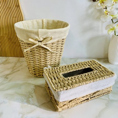 طقم سلة مع بكيت محارم قش