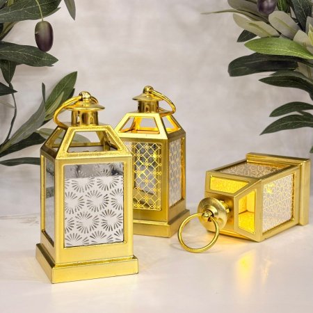 فوانيس رمضان ذهبية صغيرة بإضاءة LED